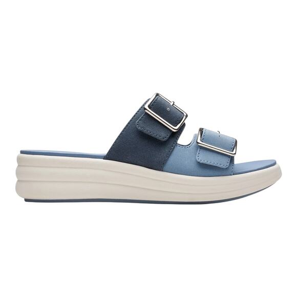 Clarks Women's Drift Buckle Slip On Slide Wedge Sandals Blue Size 10 W - Picture 2 of 5